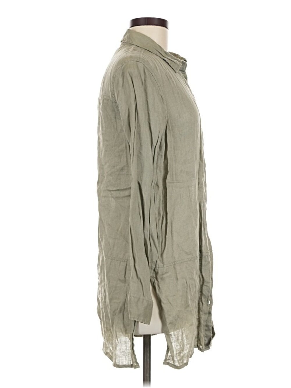 Tahari Women’s Olive Green 100% Linen Longline Tunic Button Down Shirt Size M - Picture 4 of 7